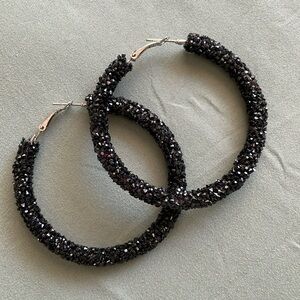 Big Beautiful Black Shiny Hoop Earrings